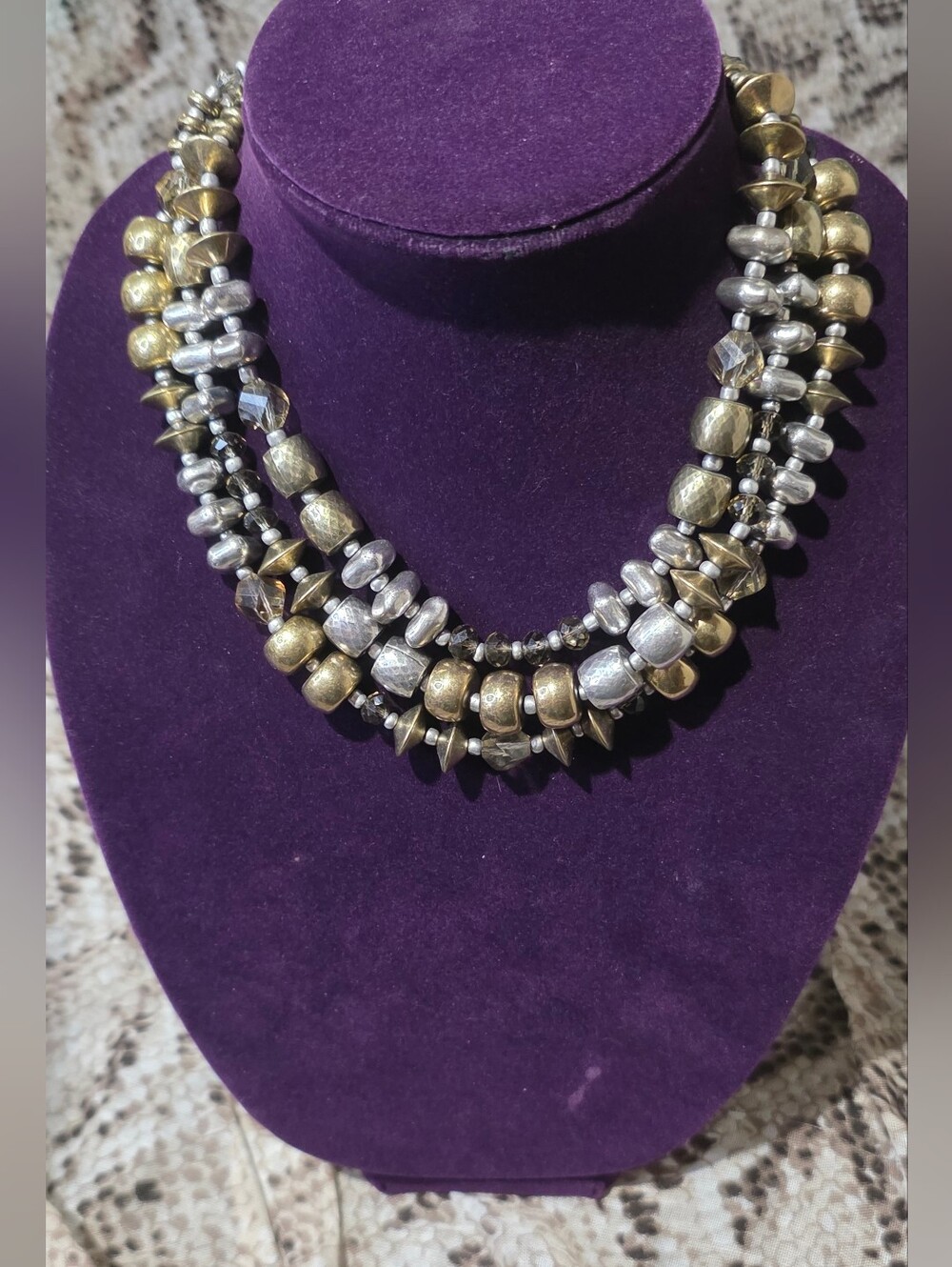 Premier Designs Gold Mine 3 Strand Mixed Metal Statement Necklace